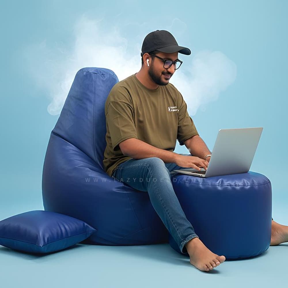 LAZY DUDE XXXL Water Drop Shaped Lazy Bean Bag - Color Deep Blue
