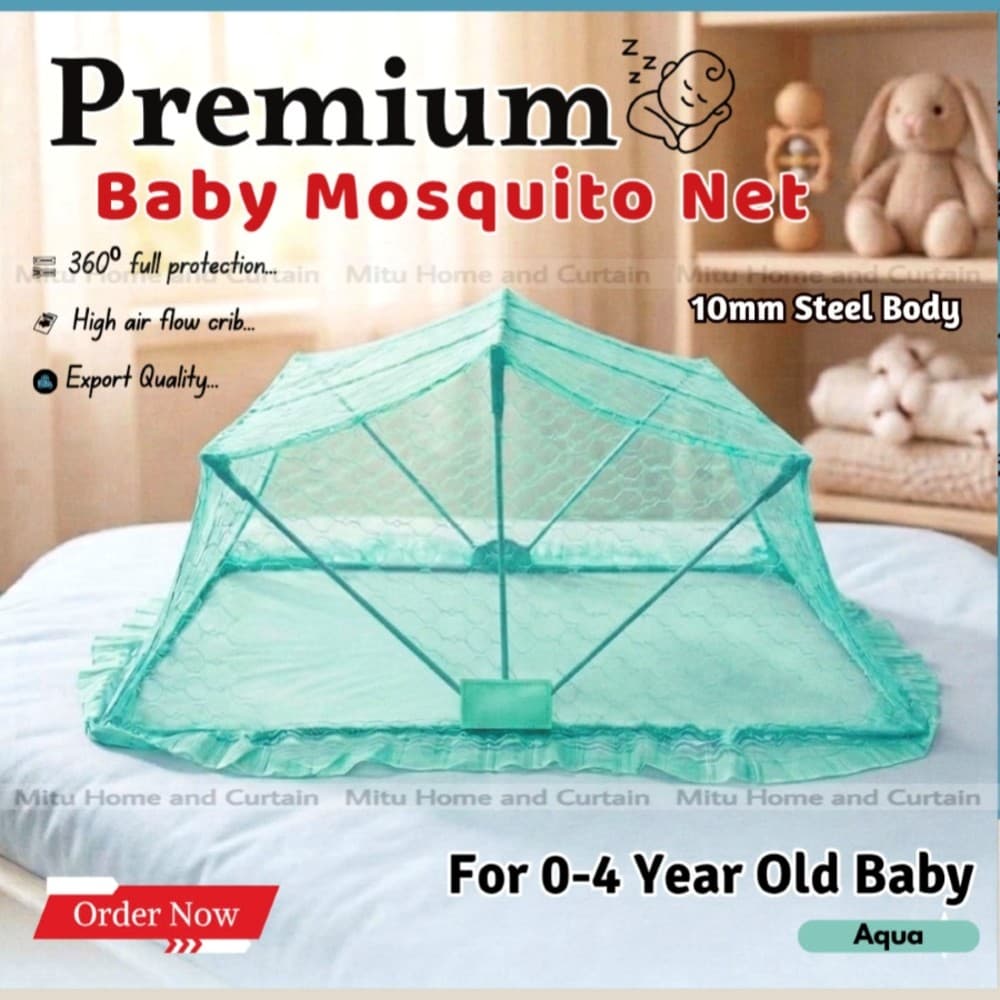 Baby Mosquito net Mosquito net for baby Baby moshari 10 mm steel body mosquito net foldable 3 folding system Aqua