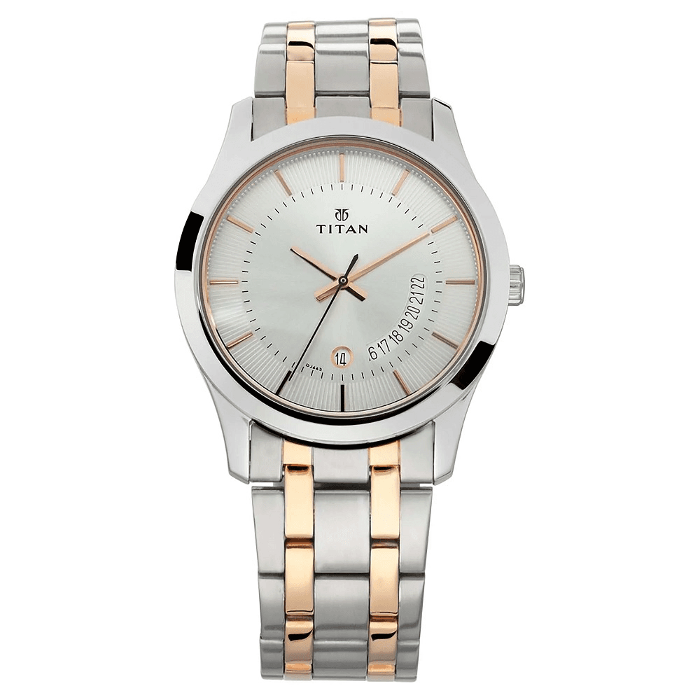 Titan 1823KM01 Analog with Date Silver Dial Stainless Steel Strap Watch