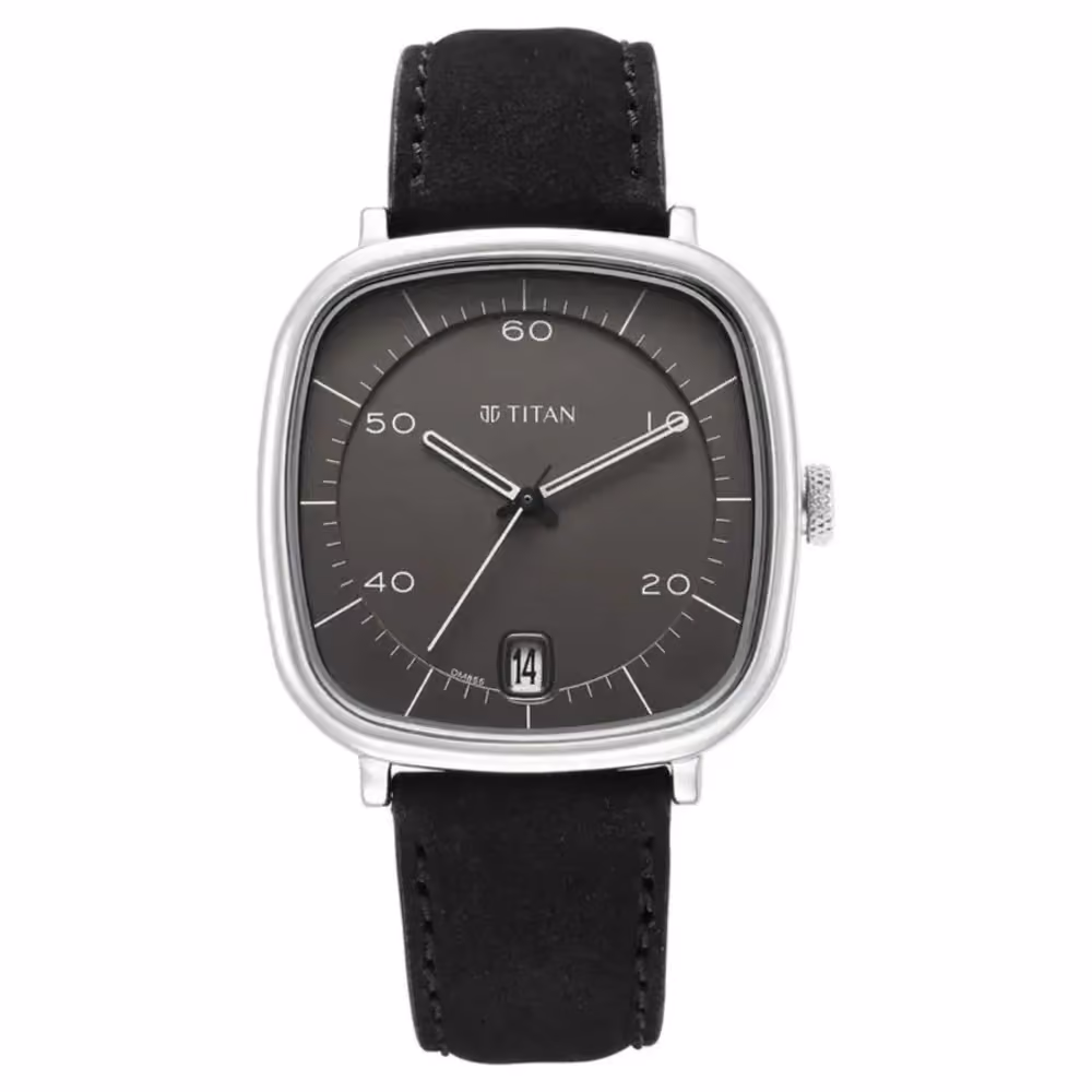 Titan Neo Curve Quartz Analog with Date Anthracite Dial Black Leather Strap Watch for Men 1885SL02