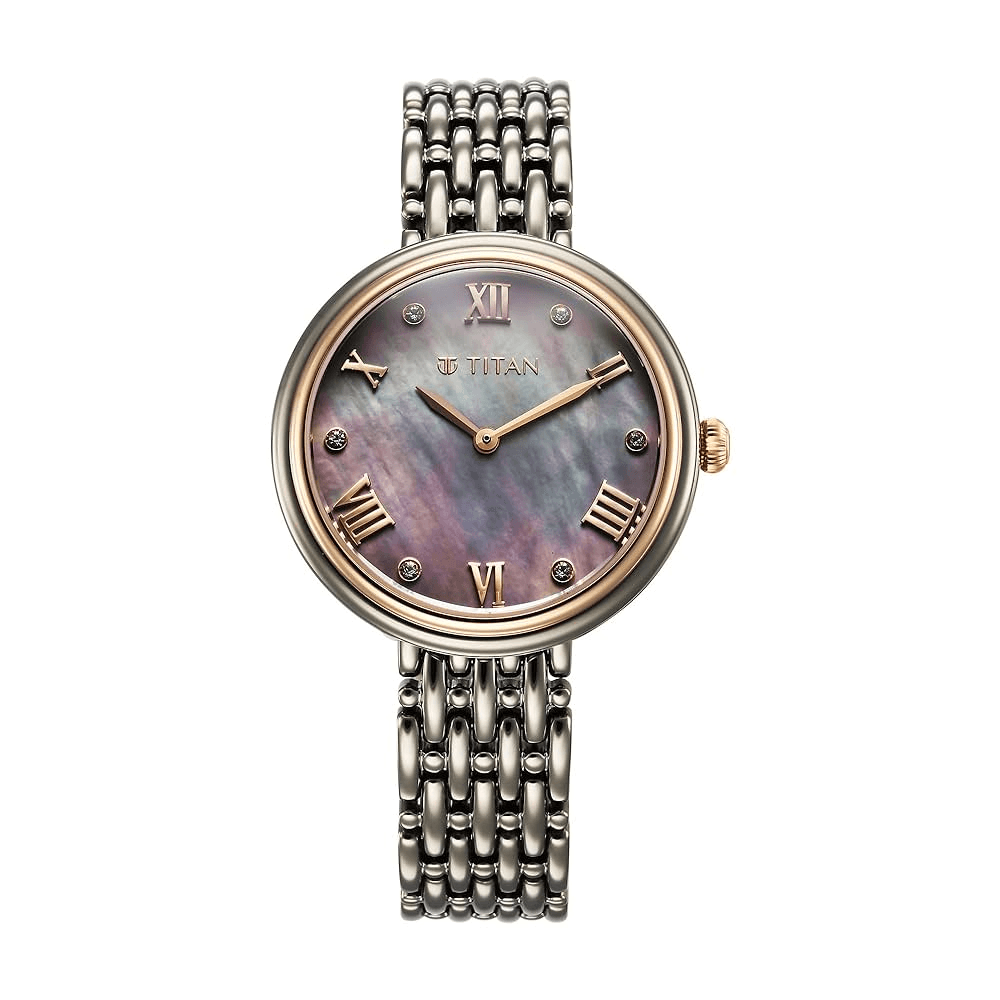 Titan Aura Quartz Analog Titanium Mother of Pearl Dial Watch for Women 95243KM01
