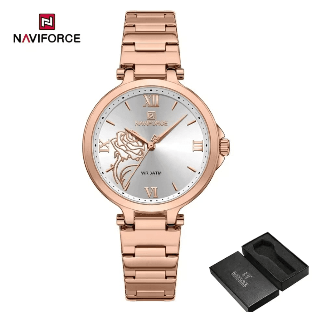 NAVIFORCE 5060 Rose White Quartz Stainless Steel Womens Analog Watch