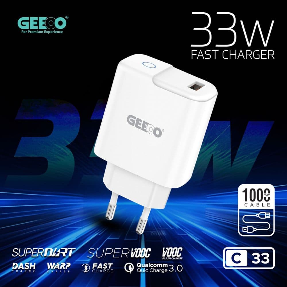 GEEOO C33 33W Fast Charging Charger Set with Cable | Smart Chip | Micro