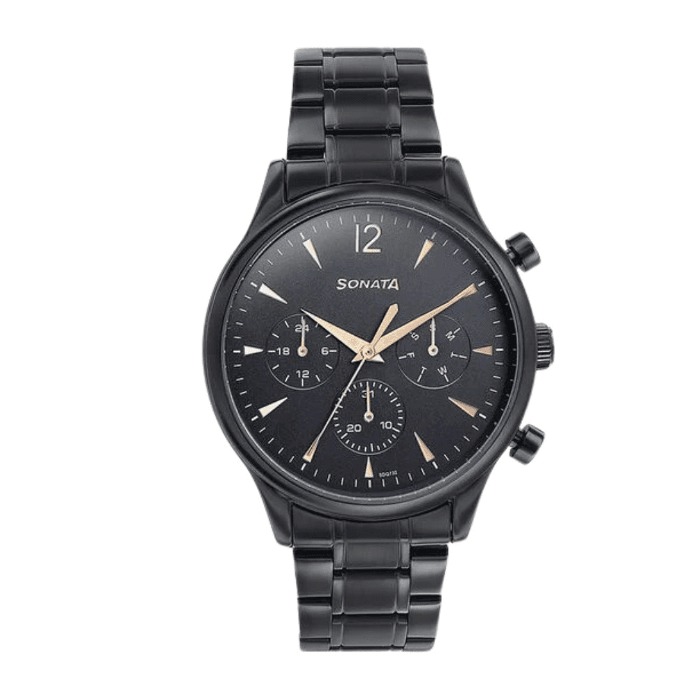 Sonata Quartz Multifunction Stainless Steel Strap Watch For Men 77146NM01
