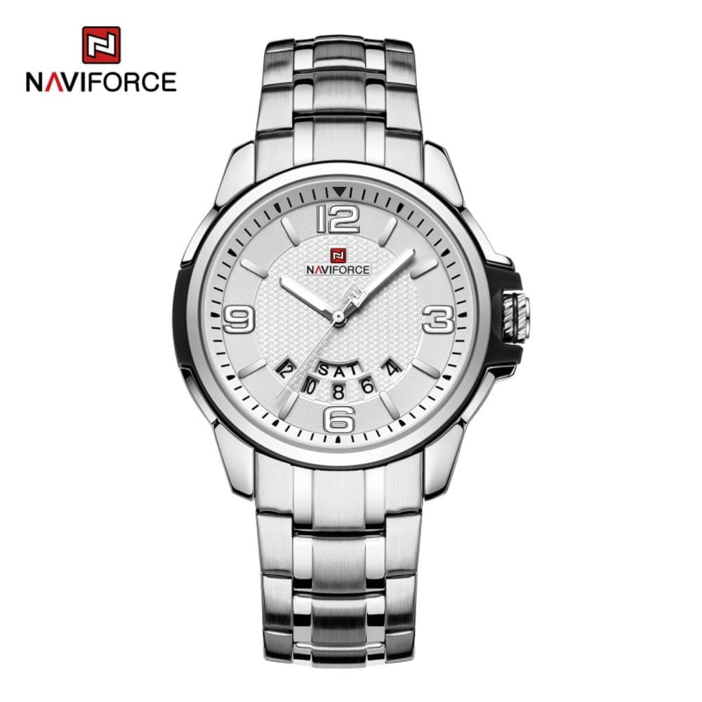 NAVIFORCE 9215 Watch Luxury Original Stainless Steel Belt Quartz Wrist Watches for Men - Silver