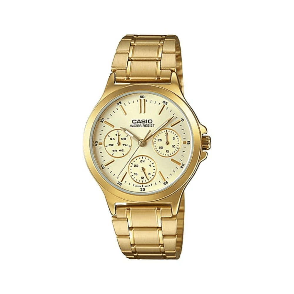 WW1230 Casio Enticer Multifunction Golden Ladies Chain Watch LTP-V300G-9AUDF