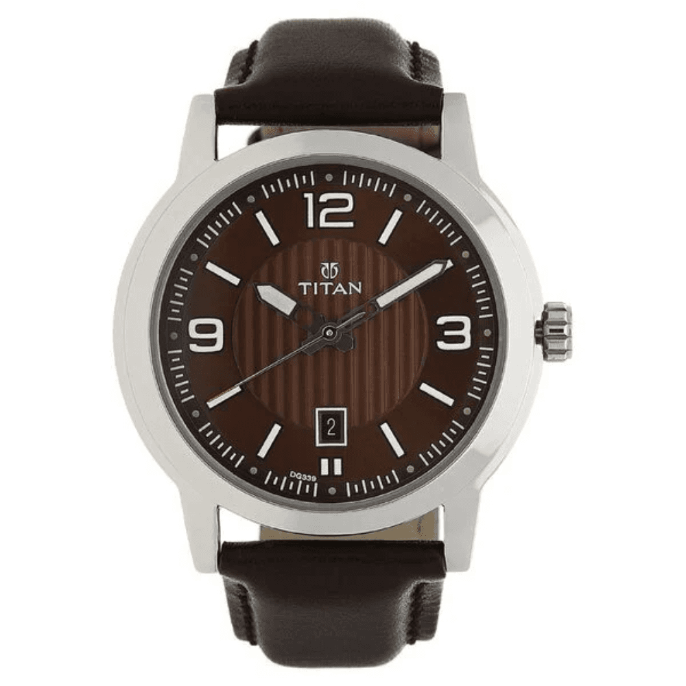 Titan Quartz Analog Brown Dial Leather Strap Watch for Men (1730SL03)