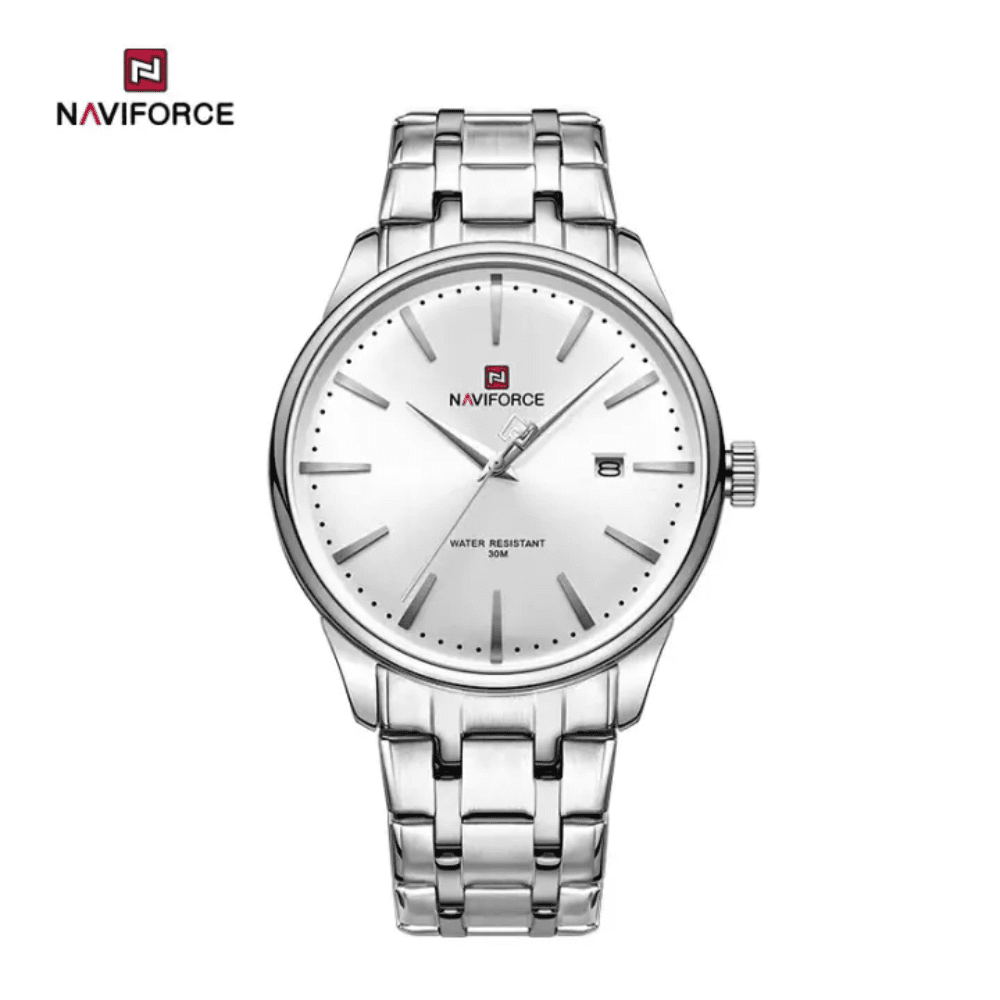 NAVIFORCE NF9230 Men’s Gentle Elegant Waterproof Commuter Quartz Calendar WatchNF9230 silver