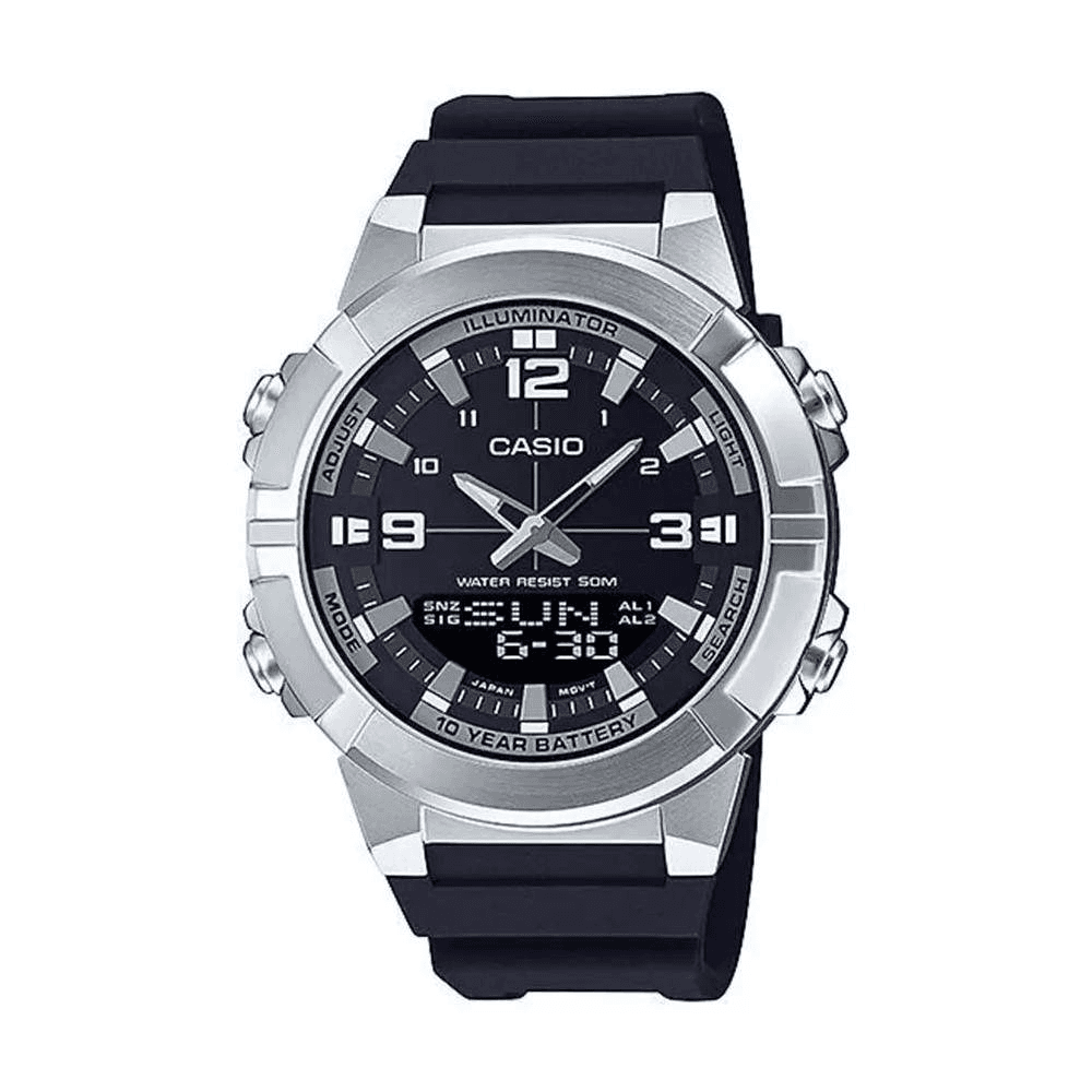 WW1578 Casio Illuminator Dual Time Stainless Steel Resin Belt Watch AMW-870-1AVDF