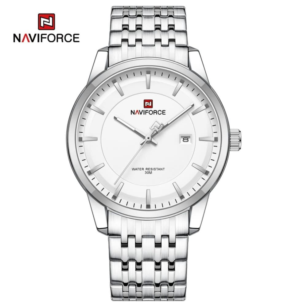 Naviforce 8039 Stainless Steel Waterproof Men’s Watch – Silver