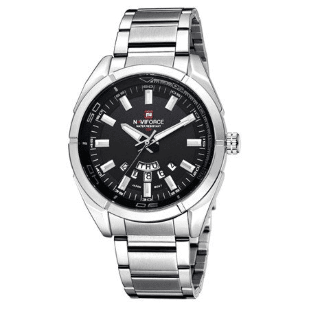 Naviforce 9038 Luxury Men Quartz Stailness Steel watch week and date display