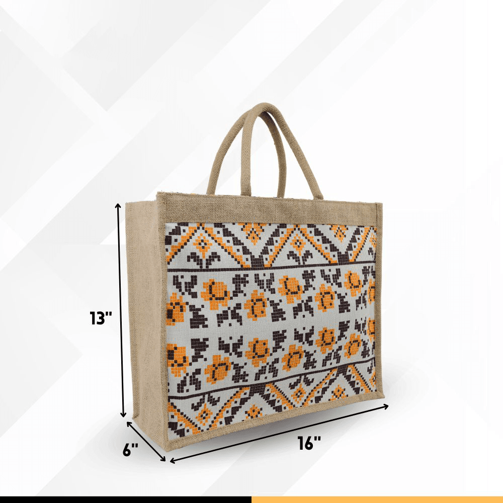 Jute Shopping Bag with Zipper, Natural & Multicolor, (13"x16")
