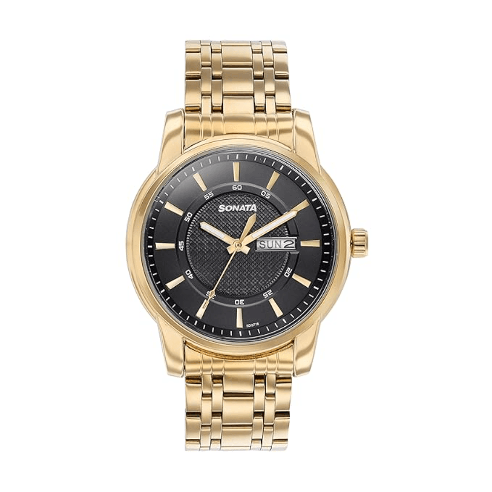 Sonata Quartz Analog Stainless Steel Strap Watch for Men (77141YM01)