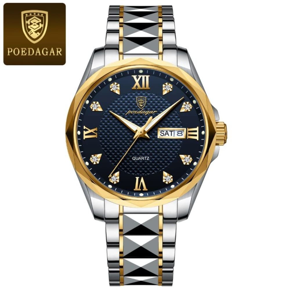 Poedagar 998 Two-Tone Stainless Steel Waterproof Men’s Watch Dark Blue